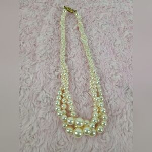 Elegant Roman RMN Simulated Pearl Twisted Multi Strand Champagne/Ivory Necklace